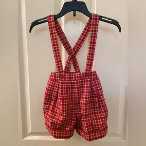 Karpi Ba'sico Baby Plaid Wool Blend Shorts with Suspenders Red Gold Size 30 Mos